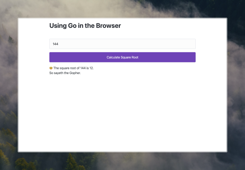 Screenshot of Go calculating square roots in the browser